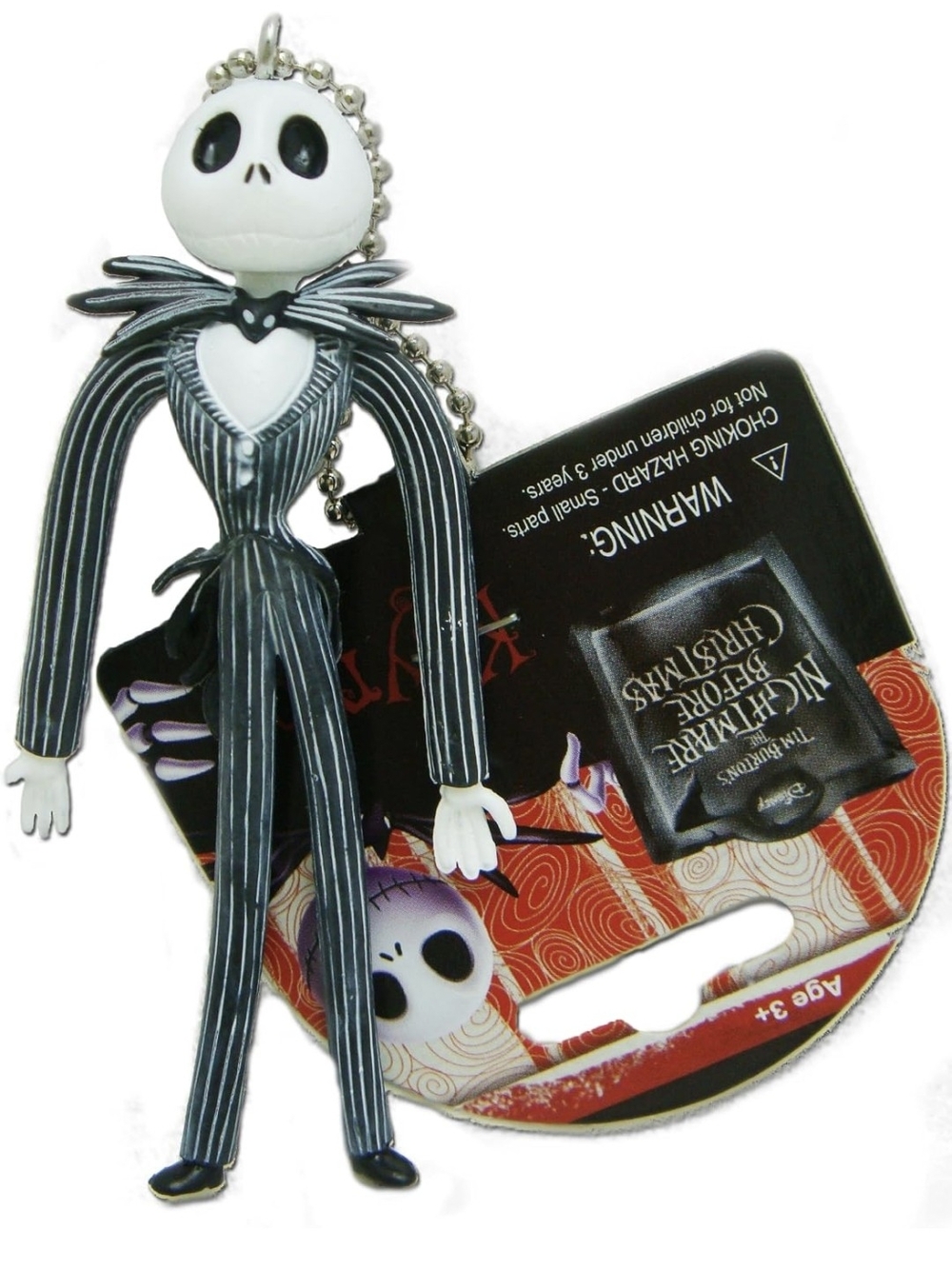 Disney Jack Skellington Black & White PVC Keychain with Metal Ball Chain